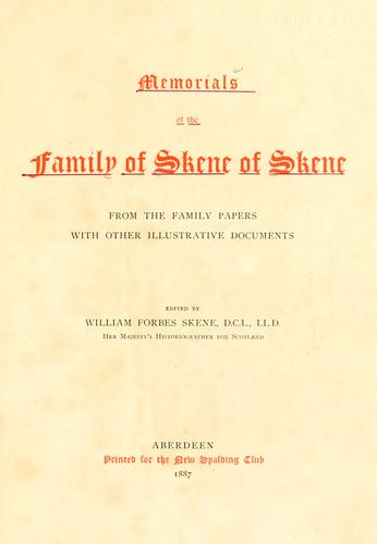 Cover for Memorials of the family of Skene of Skene