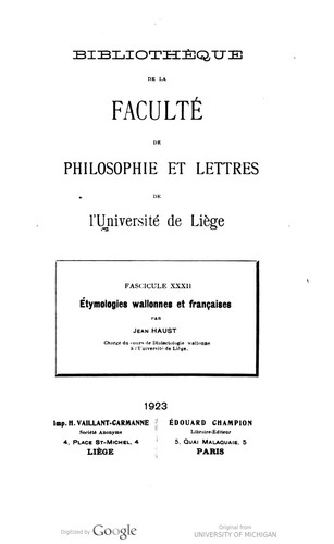Cover for Étymologies wallonnes et françaises
