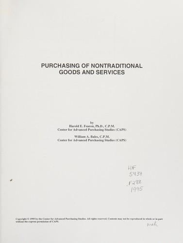 Cover for Purchasing of nontraditional goods and services