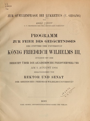 Cover for Zur Quellenfrage bei Lukretius