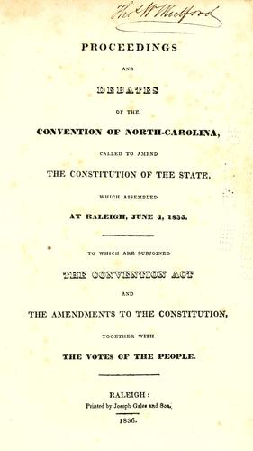 Cover for Proceedings and debates of the Convention of North Carolina