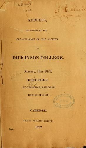 Cover for Address, delivered at the organization of the faculty of Dickinson college