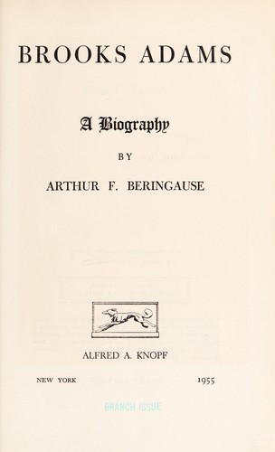 Cover for Brooks Adams; a biography