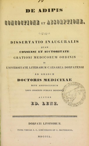 Cover for De adipis concoctione et absorptione