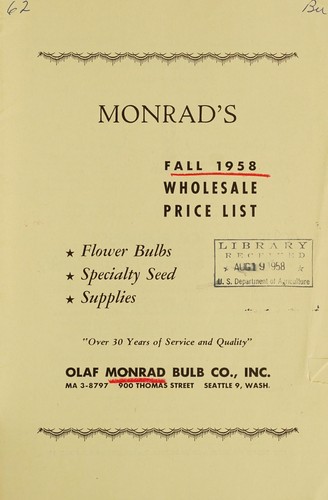 Cover for Monrad's fall 1958 wholesale price list