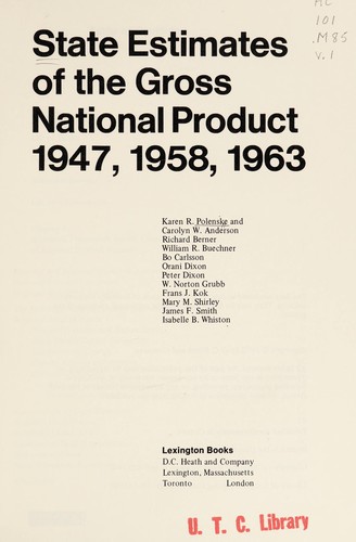 Cover for State estimates of the gross national product 1947, 1958, 1963