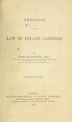 Cover for A treatise on the law of inland carriers.