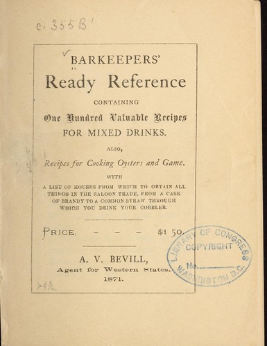 Cover for Barkeeper's ready reference