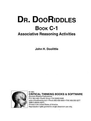 Cover for Dr. DooRiddles C1 Associative Reasoning Activities (Dr. DooRiddles, C1)