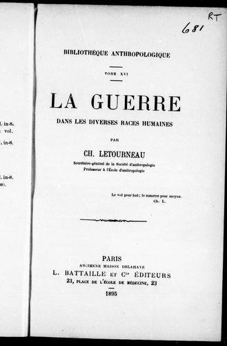 Cover for La guerre dans les diverses races humaines