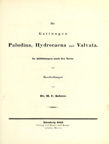 Cover for Die Gattungen Paludina, Hydrocaena und Valvata