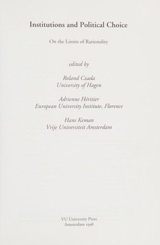 Cover for Institutions and Political Choice