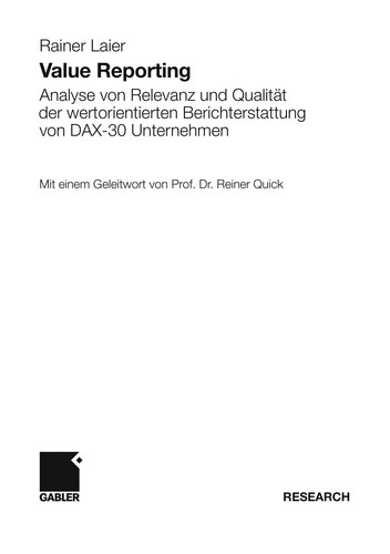 Cover for Value Reporting