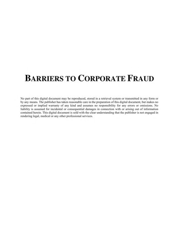 Cover for Barriers to corporate fraud
