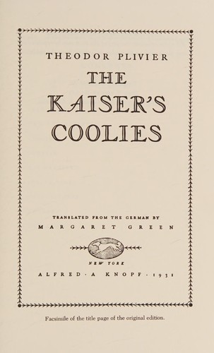 Cover for The kaiser's coolies