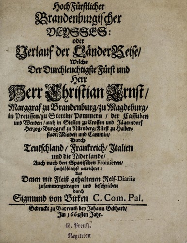 Cover for Hochfürstlicher brandenburgischer Vlysses, oder, Verlauf der Länderreise