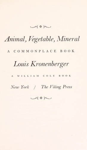 Cover for Animal, vegetable, mineral
