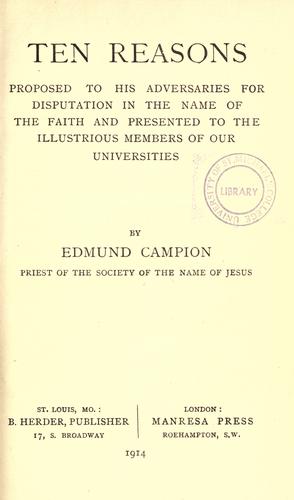 Cover for Ten reasons proposed to his adversaries for disputation in the name of the faith and presented to the illustrious members of our universities