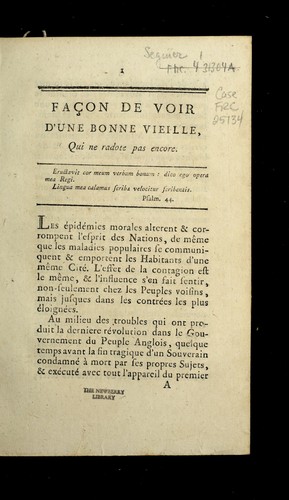 Cover for Fac ʹon de voir d'une bonne vieille qui ne radote pas encore