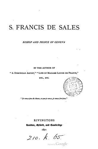 Cover for S. Francis de Sales