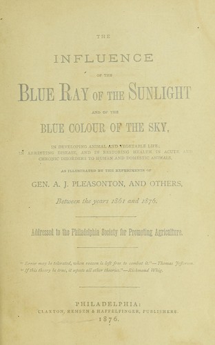 Cover for The influence of the blue ray of the sunlight and of the blue colour of the sky
