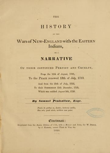 Cover for history of the wars of New-England with the eastern Indians