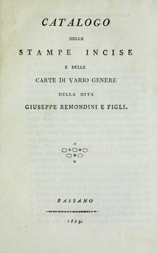 Cover for Catalogo delle stampe incise e delle carte di vario genere della dita Giuseppe Remondini e figli