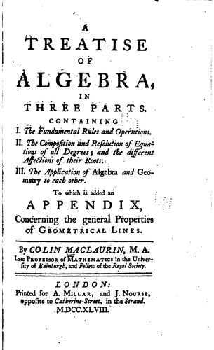 Cover for A Treatise of Algebra: In Three Parts. Containing