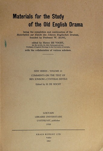 Cover for Comments on the text of Ben Jonson's Cynthias revels