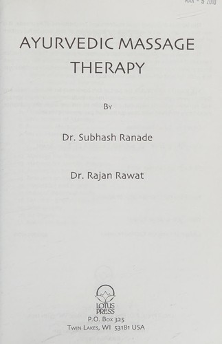 Cover for Ayurvedic massage therapy