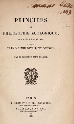 Cover for Principes de philosophie zoologique