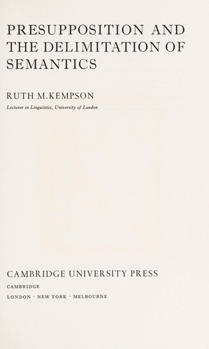 Cover for Presupposition and the delimitation of semantics
