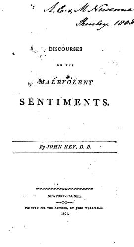 Cover for Discourses on the malevolent sentiments
