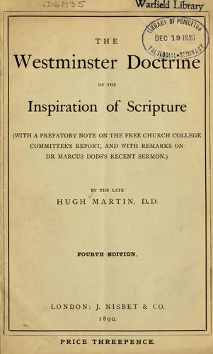 Cover for The Westminster doctrine of the inspiration of scripture