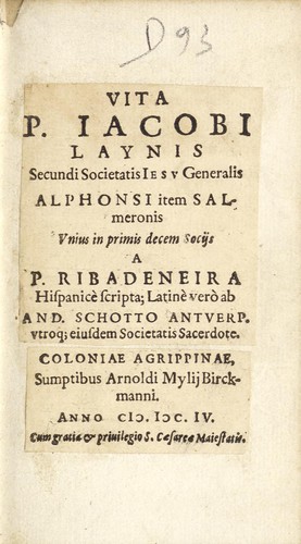 Cover for Vita P. Iacobi Laynis secundi Societatis Iesv Generalis