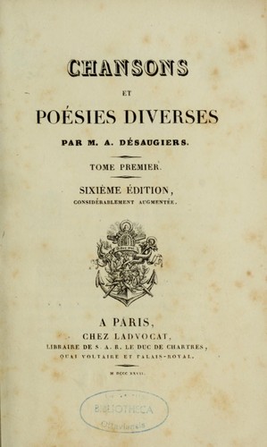 Cover for Chansons et poésies diverses