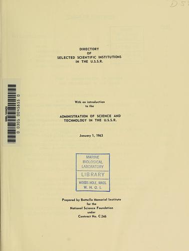Cover for Directory of selected scientific institutions in the U.S.S.R.