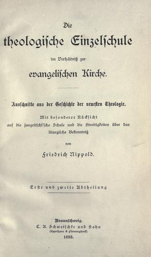 Cover for theologische Einzelschule im Verh©·altnis zur evangelischen Kirche