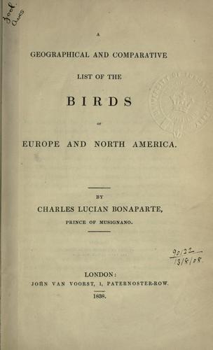 Cover for A geographical and comparative list of the birds of Europe and North America