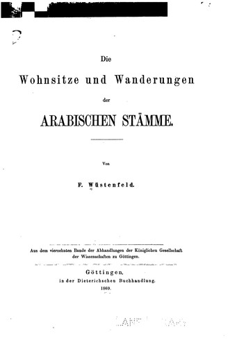 Cover for Die Wohnsitze und Wanderungen der arabischen Stämme
