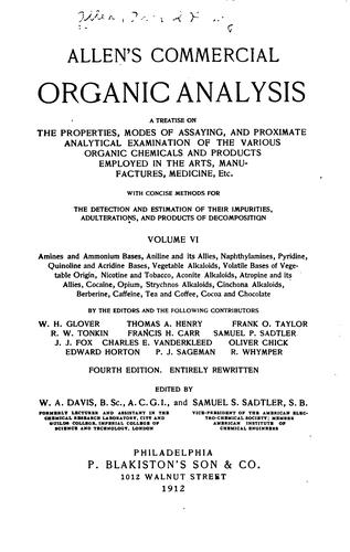 Cover for Allen's Commercial Organic Analysis: A Treatise on the Properties, Modes of ...