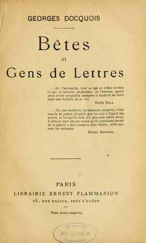 Cover for Bêtes et gens de lettres