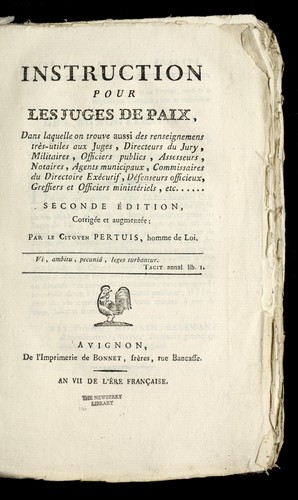 Cover for Instruction pour les juges de paix
