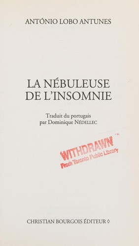 Cover for La nébuleuse de l'insomnie