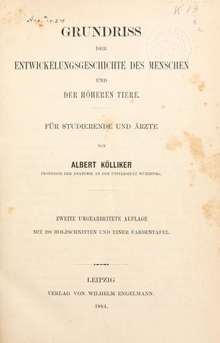Cover for Grundriss der Entwicklungsgeschichte des Menschen und der höheren Thiere.