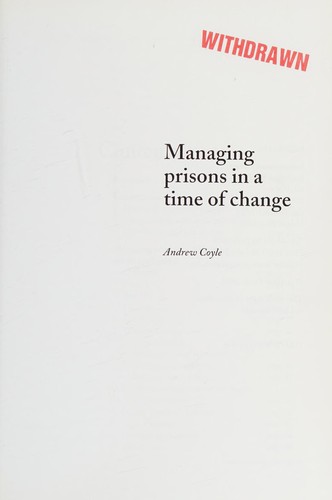 Cover for Managing prisons in a time of change