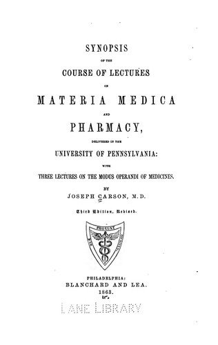 Cover for Synopsis of the course of lectures on materia medica and pharmacy