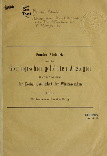 Cover for [Ueber den Theodosianus