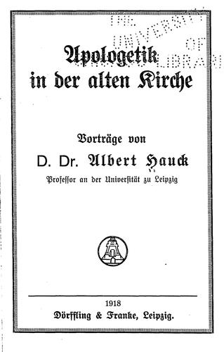 Cover for Apologetik in der alten Kirche