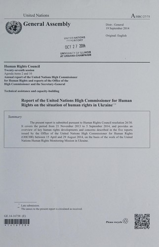 Cover for Report of the United Nations High Commissioner for Human Rights on the situation of human rights in Ukraine